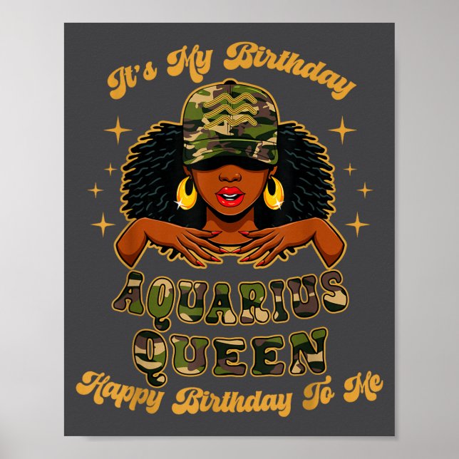 Birthday Aquarius Queen Camo Black Woman African Z Poster (Vorne)