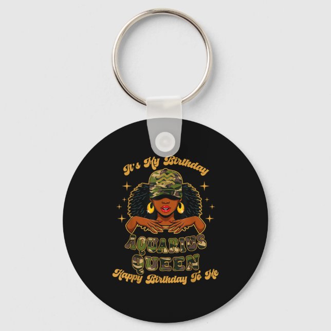 Birthday Aquarius Queen Camo Black Woman African Z Schlüsselanhänger (Vorderseite)