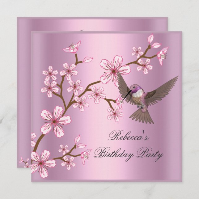 Birthday Asian Pink Blossom Blume Bird Einladung (Vorne/Hinten)