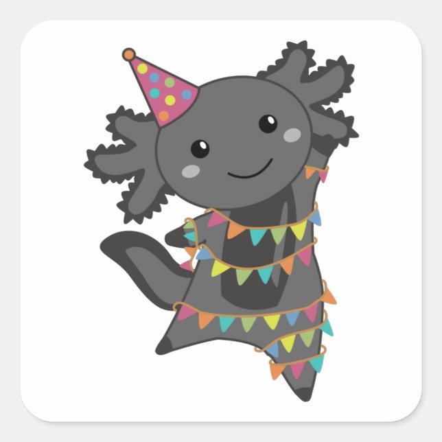 Birthday Axolotl Garland Quadratischer Aufkleber (Vorderseite)