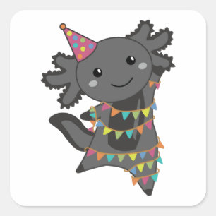 Birthday Axolotl Garland Quadratischer Aufkleber