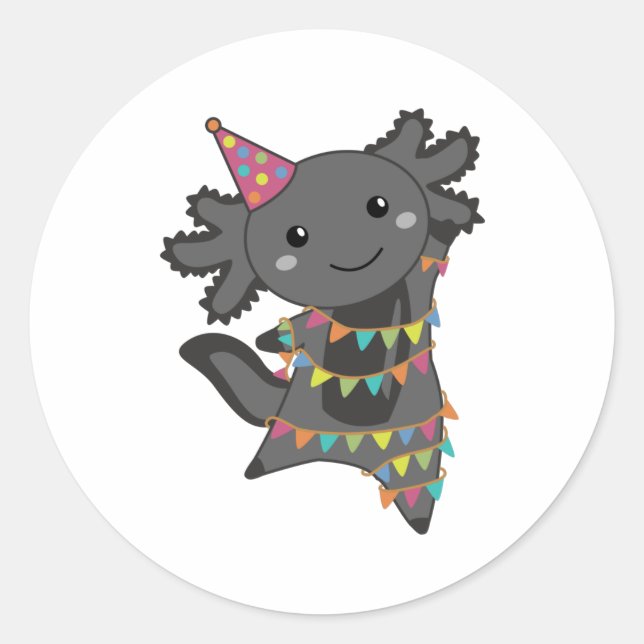 Birthday Axolotl Garland Runder Aufkleber (Vorderseite)
