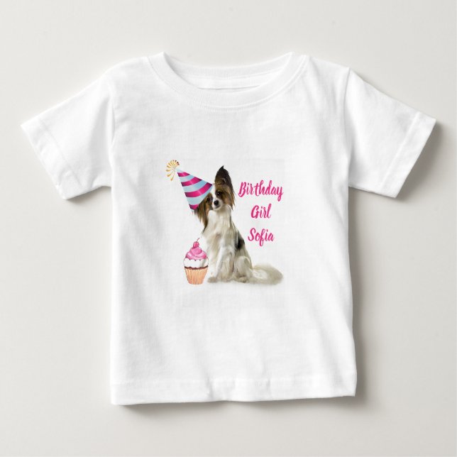 Birthday Baby Girl mit Papillon Dog T - Shirt (Vorderseite)