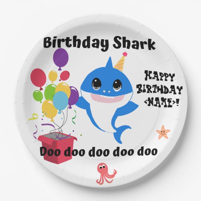 Birthday Baby Shark Party Pappteller (Vorderseite)