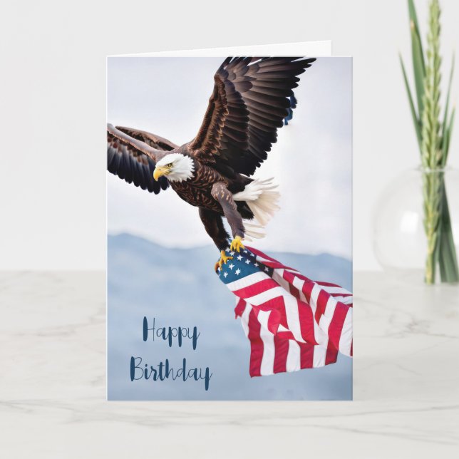 Birthday Bald Adler mit amerikanischer Flagge Karte (Vorderseite)