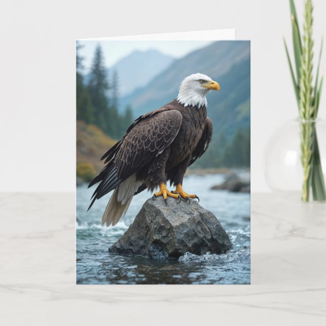 Birthday Bald Eagle on River Rock Karte (Vorderseite)