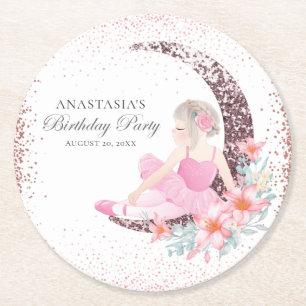 Birthday Ballerina Glitzer Personalisiert Runder Pappuntersetzer