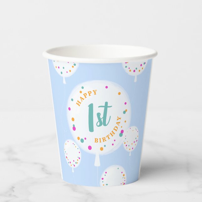 Birthday Ballons anpassbare Papiertassen blau Pappbecher (Vorderseite)