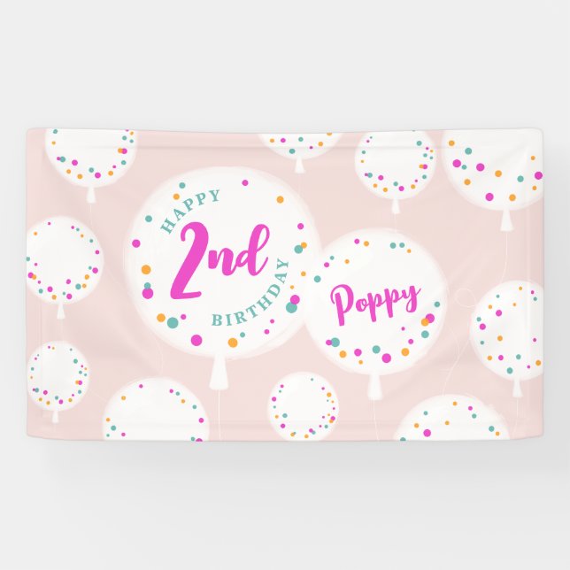 Birthday Ballons anpassbare Vinyl Banner rosa (Horizontal)