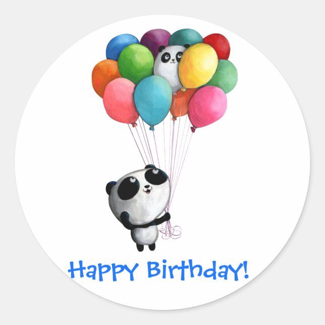 Birthday Ballons Panda Bear Runder Aufkleber (Vorderseite)