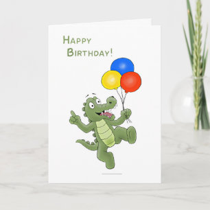 Birthday Balloon Tragend Cartoon Alligator Card Karte
