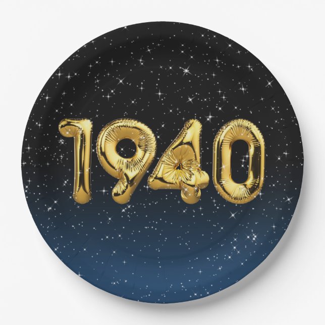 Birthday Balloons 1940 in Stars Paper Plate Pappteller (Vorderseite)