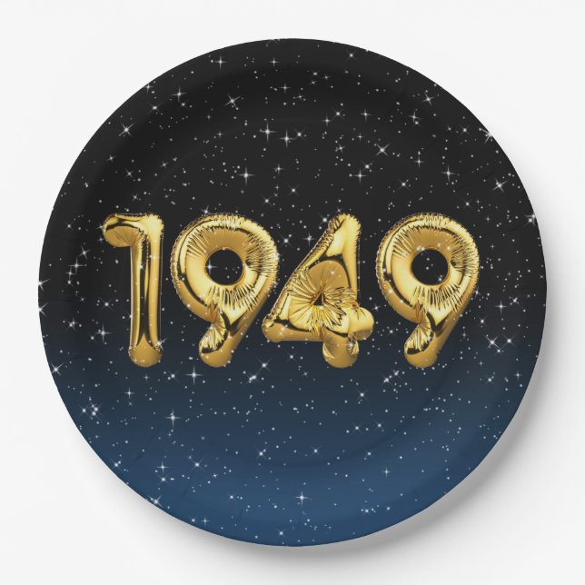 Birthday Balloons 1949 in Stars Paper Plate Pappteller (Vorderseite)