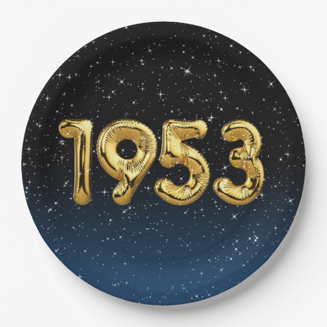Birthday Balloons 1953 in Stars Paper Plate Pappteller (Vorderseite)