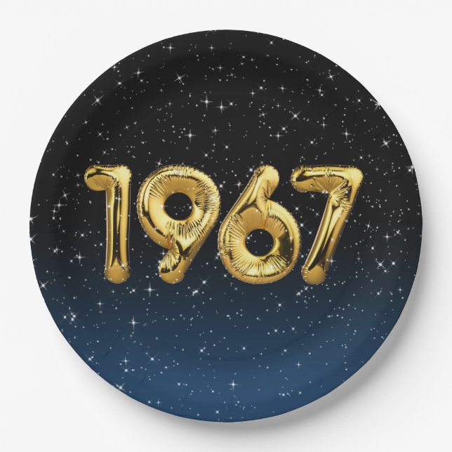 Birthday Balloons 1967 in Stars Paper Plate Pappteller (Vorderseite)