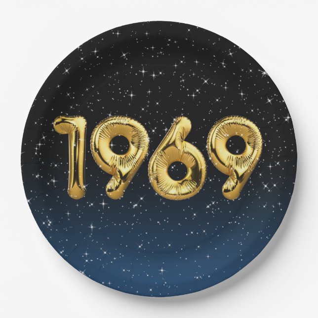 Birthday Balloons 1969 in Stars Pappteller (Vorderseite)