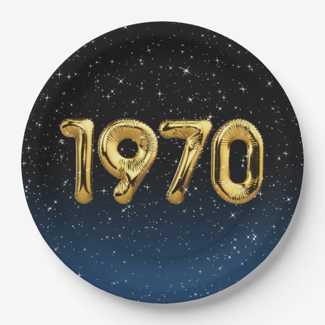Birthday Balloons 1970 in Stars Paper Plate Pappteller (Vorderseite)