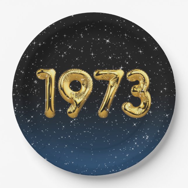 Birthday Balloons 1973 in Stars Paper Plate Pappteller (Vorderseite)