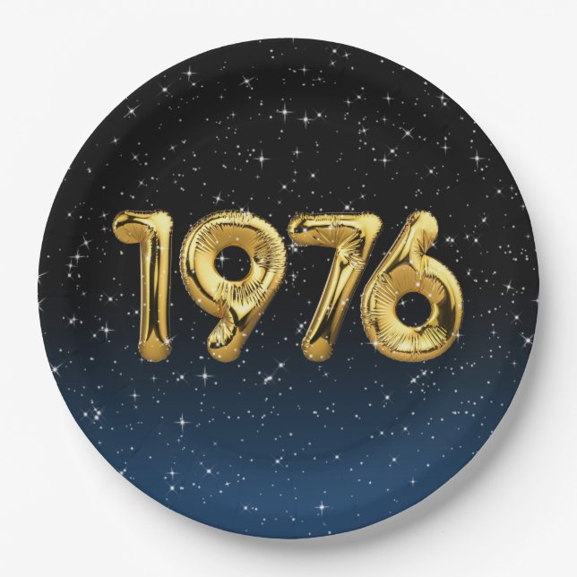 Birthday Balloons 1976 in Stars Paper Plate Pappteller (Vorderseite)