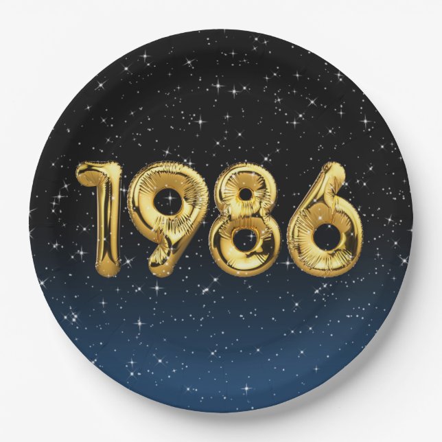 Birthday Balloons 1986 in Stars Paper Plate Pappteller (Vorderseite)