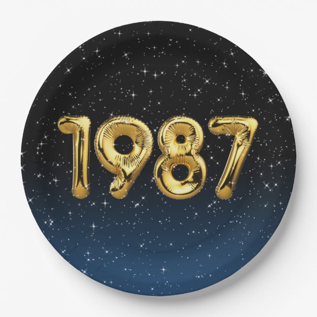 Birthday Balloons 1987 in Stars Paper Plate Pappteller (Vorderseite)