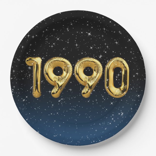 Birthday Balloons 1990 in Stars Paper Plate Pappteller (Vorderseite)