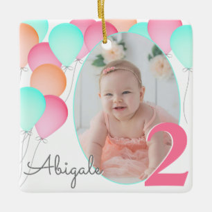 Birthday Balloons Baby's 2. Geburtstag Foto Keramikornament