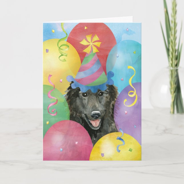 Birthday Balloons Belgische Sheepdog-Karte Karte (Vorderseite)