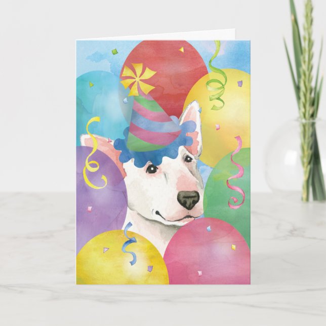 Birthday Balloons Bull Terrier Karte (Vorderseite)