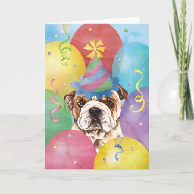 Birthday Balloons Bulldog Card Karte (Vorderseite)