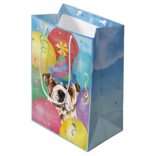 Birthday Balloons Bulldog Medium Geschenktasche Mittlere Geschenktüte