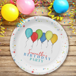 Birthday Balloons Confetti Whimsical Kalligraphie Pappteller