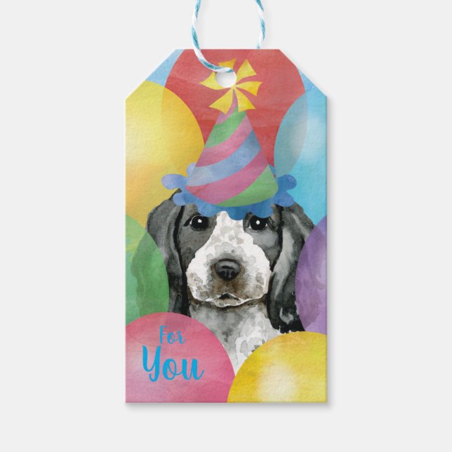 Birthday Balloons Englisch Cocker Spanisch Geschen Geschenkanhänger (Vorderseite)