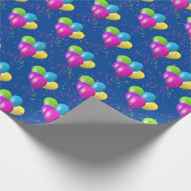 Birthday Balloons mit Konfetti auf blau Geschenkpapier (Ecke)