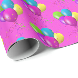 Birthday Balloons mit Konfetti auf rosa Geschenkpapier