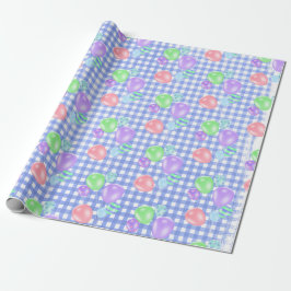 Birthday Balloons on Blue Gingham Wrapping Paper Geschenkpapier