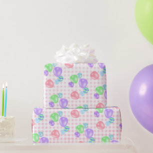 Birthday Balloons on Pink Gingham Geschenkpapier