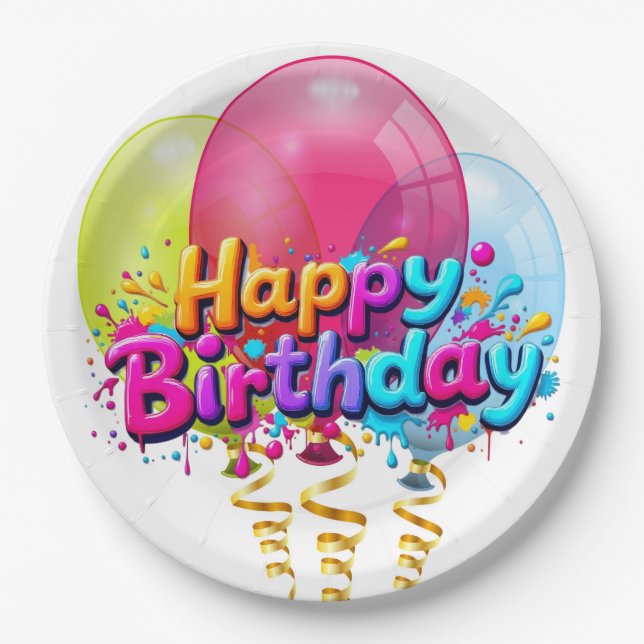 Birthday Balloons Pappteller (Vorderseite)