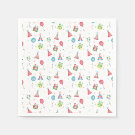 Birthday Balloons Party Hats Pattern farbenfroh Serviette