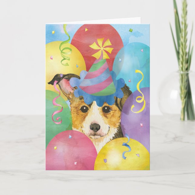 Birthday Balloons Pembroke Welsh Corgi Card Karte (Vorderseite)