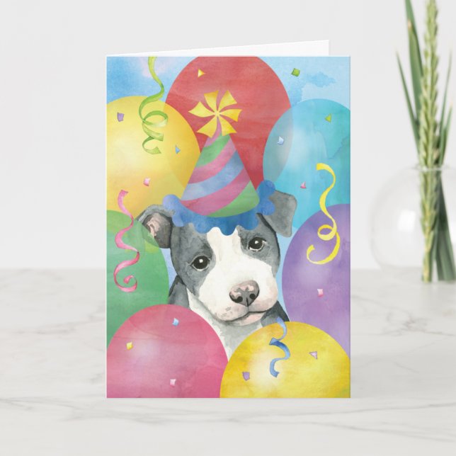 Birthday Balloons Pit Bull Terrier Karte (Vorderseite)