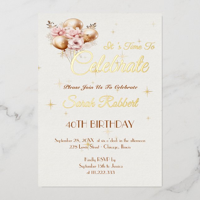 Birthday Balloons Real Gold Folieneinladung (Vorderseite)