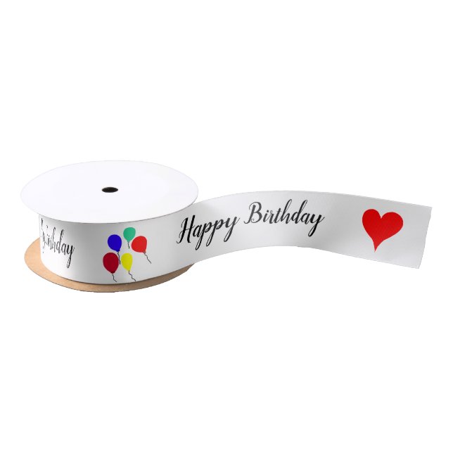 Birthday Balloons Red Hearts 1.5 INCH Satinband (Spule)