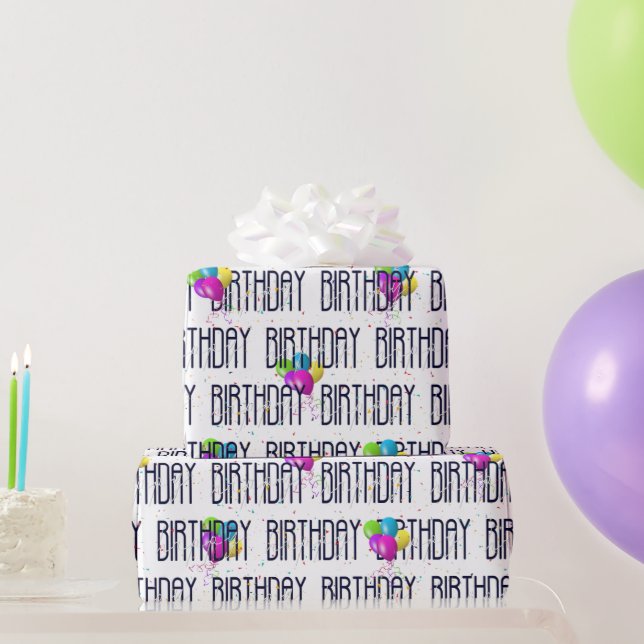 Birthday Balloons und Confetti On White Geschenkpapier (Partygeschenke)
