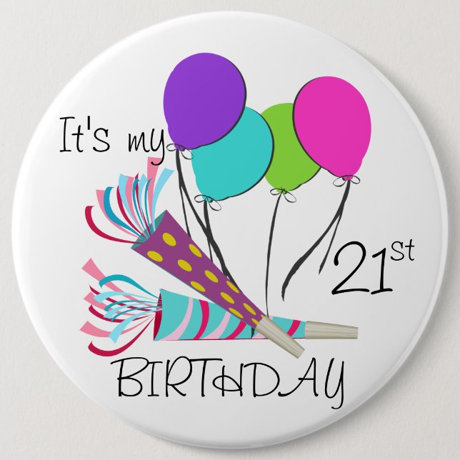 Birthday Balloons und Party Horns Button (Vorderseite)