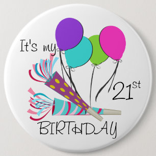Birthday Balloons und Party Horns Button