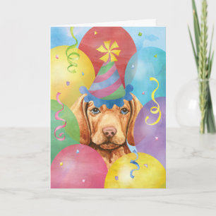 Birthday Balloons Vizsla Card Karte