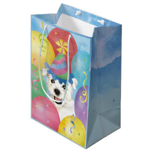 Birthday Balloons Westie Medium Geschenktasche Mittlere Geschenktüte