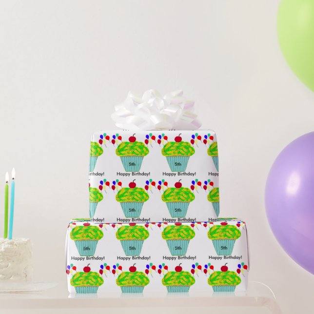 Birthday Balloons Yellow Green Cupcake Geschenkpapier (Partygeschenke)