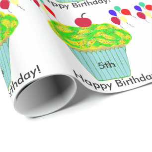 Birthday Balloons Yellow Green Cupcake Geschenkpapier